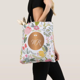 Bolsa Tote Monograma branco de cobre floral, cor-de-rosa, de 