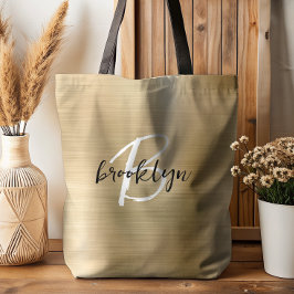 Bolsa Tote Monograma branco preto branco com Dourado brilho e