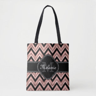 Bolsa Tote Monograma branco preto-rosa Dourado do padrão Chev