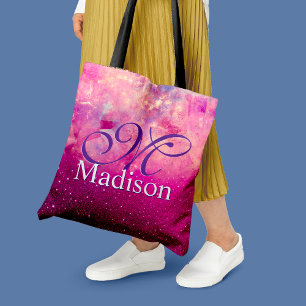 Bolsa Tote Monograma branco quítico cor-de-rosa fuchsia ombre