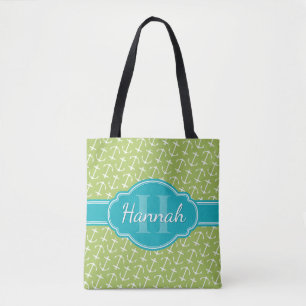 Bolsa Tote Monograma branco verde da cerceta do teste padrão
