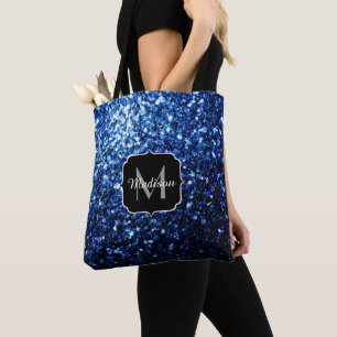 Bolsa Tote Monograma brilhante de falso brilho azul escuro pr