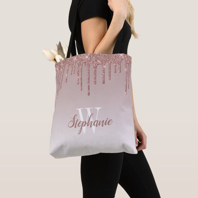 Bolsa Tote Monograma Brilho Falso Rose Gold (Close Up)