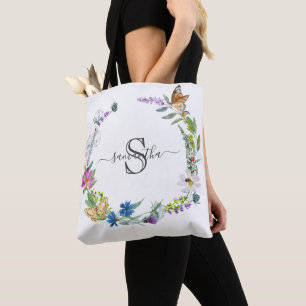 Bolsa Tote Monograma Caligrafia Borboletas Flores Para