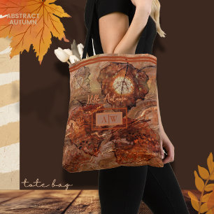 Bolsa Tote Monograma castanho russo de outono de Abstrato mod