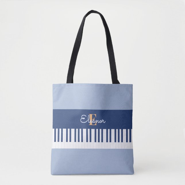 Bolsa Tote Monograma Chaves Musicais de Teclado Musical Lover (Frente)