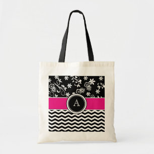 Bolsa Tote Monograma Chevron e sacola floral do teste padrão