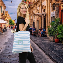 Bolsa Tote Monograma Chic Azul Claro e Branco Strike