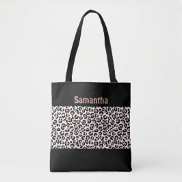 Bolsa Tote Monograma Chic Rosa Dourado e Estampa de Leopardo 