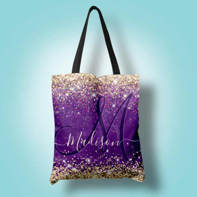 Bolsa Tote Monograma cintilante de ouro roxo, iridescente e c (Criador carregado)