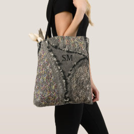 Bolsa Tote Monograma cinza floral estampada