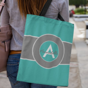 Bolsa Tote Monograma cinzento da cerceta personalizado