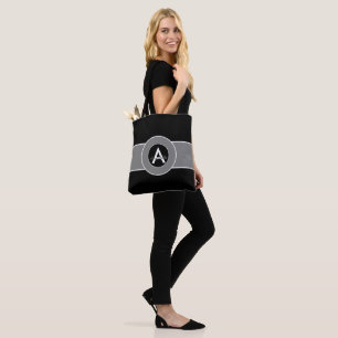Bolsa Tote Monograma cinzento preto personalizado