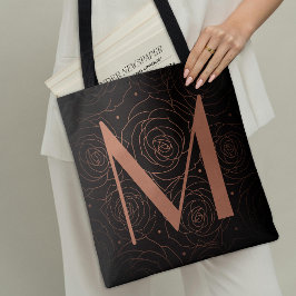 Bolsa Tote Monograma Citação Motivacional Flor de Rosa Escura