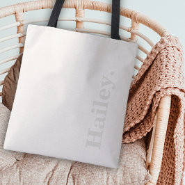 Bolsa Tote Monograma Clássico Elegante Mínimo Nome Branco de 