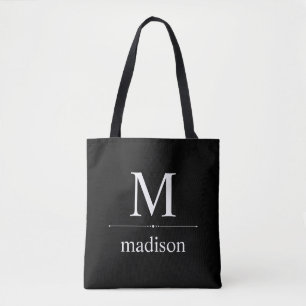 Bolsa Tote Monograma clássico simples em preto e branco