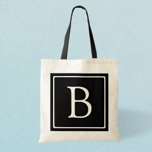Bolsa Tote Monograma Clássico Simples Preto c/ Texto Branco