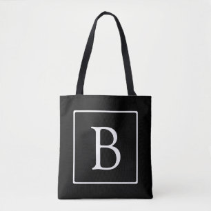 Bolsa Tote Monograma Clássico Simples   Preto com texto bran