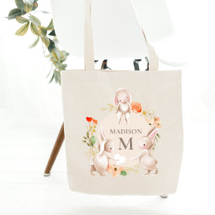 Bolsa Tote Monograma Coelho Coelho Páscoa Floral Personalizad