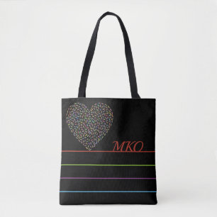 Bolsa Tote Monograma Colorido do Coração