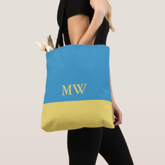 Bolsa Tote Monograma com Bloco de Cor Azul Céu e A