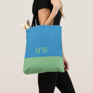 Bolsa Tote Monograma com Blocos de Cor Azul Céu e