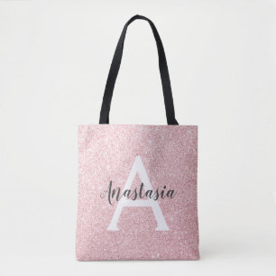 Bolsa Tote Monograma com Brilho em Dourado Rosa Chic e Modern