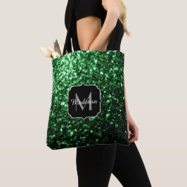 Bolsa Tote Monograma com brilho falso verde escuro
