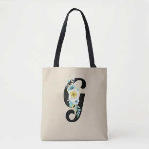 Bolsa Tote Monograma com Espadilha Floral Branca e Aqua