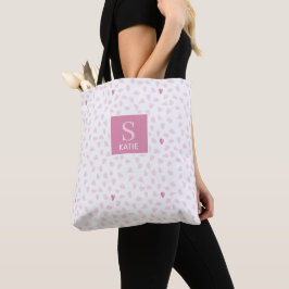 Bolsa Tote Monograma com Padrão de Corações Rosas