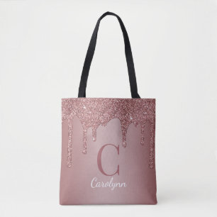 Bolsa Tote Monograma com Pingos de Brilho em Rose Gold Chic