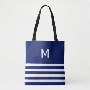 Bolsa Tote Monograma com Strike Azul e Branco
