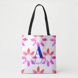 Bolsa Tote Monograma Cor de Água Rosa Quente Retro Floral