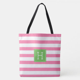 Bolsa Tote Monograma cor-de-rosa e verde formal