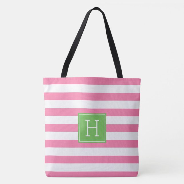 Bolsa Tote Monograma cor-de-rosa e verde formal (Frente)