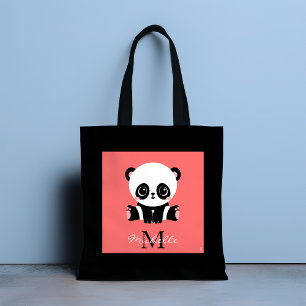 Bolsa Tote Monograma, cor-de-rosa panda, salmão personalizado