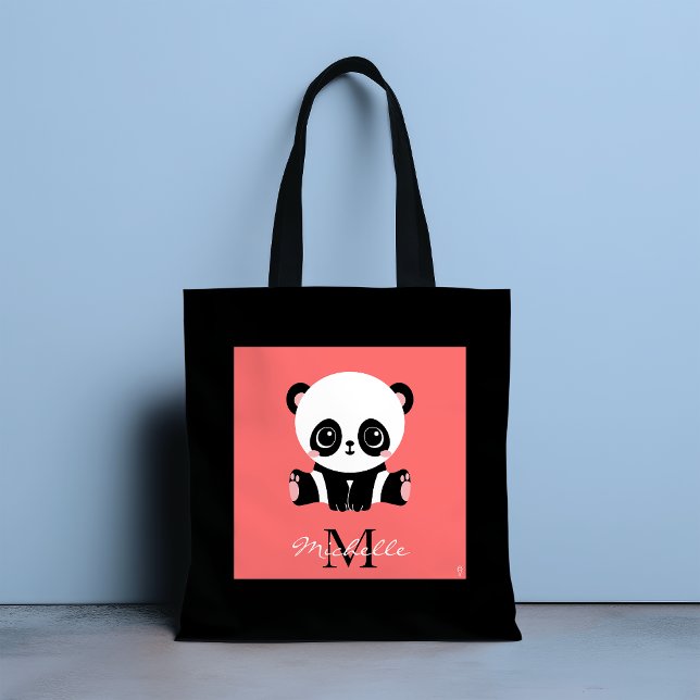 Bolsa Tote Monograma, cor-de-rosa panda, salmão personalizado (Criador carregado)