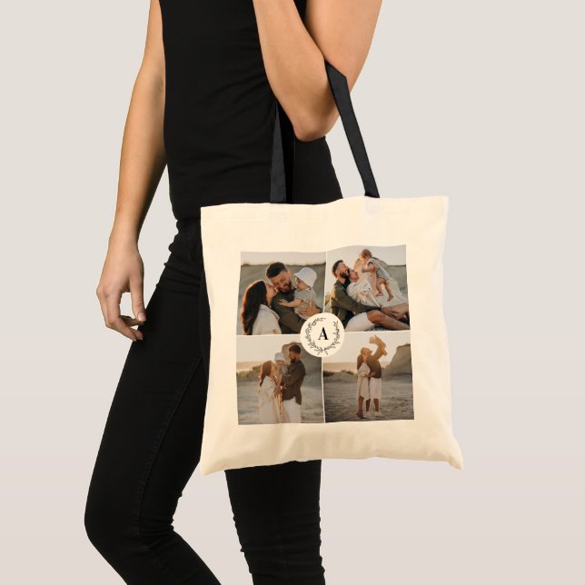 Bolsa Tote Monograma coroa moderna colagem de fotos elegantes (Frente (produto))