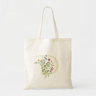 Bolsa Tote monograma D floral de verão para chá de noiva