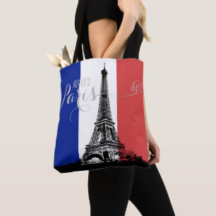 Bolsa Tote Monograma da bandeira de France da torre Eiffel de