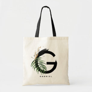Bolsa Tote Monograma da Letra G   Personalizado com Folhas Tr