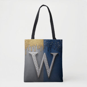 Bolsa Tote Monograma da Letra W Com Diamantes Pérolas