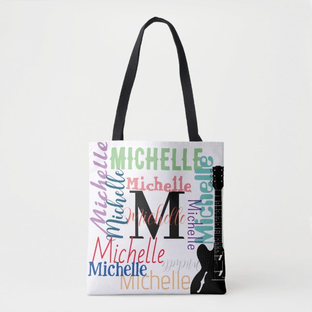 Bolsa Tote monograma da nota musical clf trible com nomes a c (Frente)