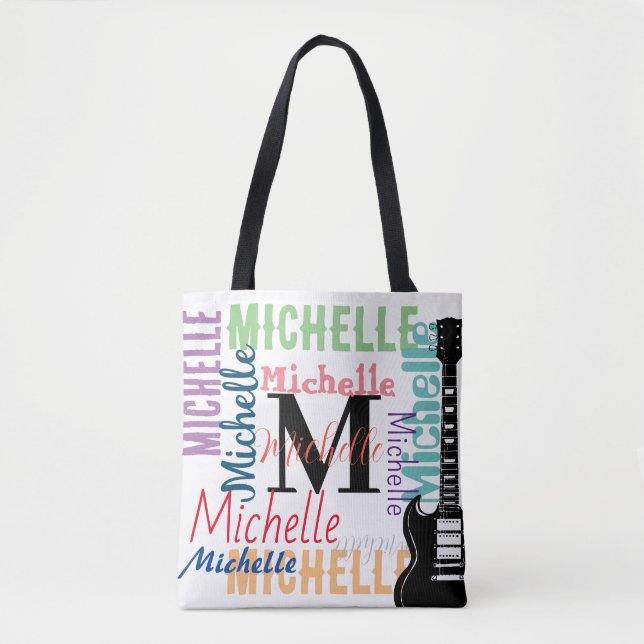 Bolsa Tote monograma da nota musical clf trible com nomes a c (Frente)