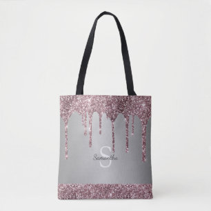 Bolsa Tote Monograma da Rosa de prata elegante, cor-de-rosa D