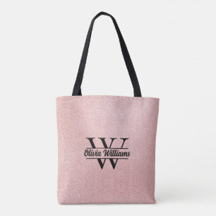 Bolsa Tote Monograma da rosa Dourada Glitter   Girly Modern S