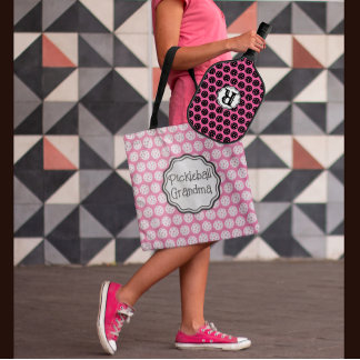 Bolsa Tote Monograma da Tendência Pickleball Preto e Cor de R