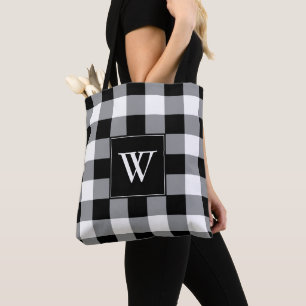 Bolsa Tote Monograma da Xadrez de Cheque de Búfalo Negro Rus
