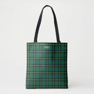 Bolsa Tote Monograma da Xadrez Verde Clan Tartan Duffy