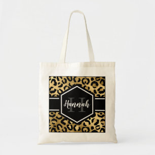 Bolsa Tote Monograma das Manchas Leopardo Pretas Douradas